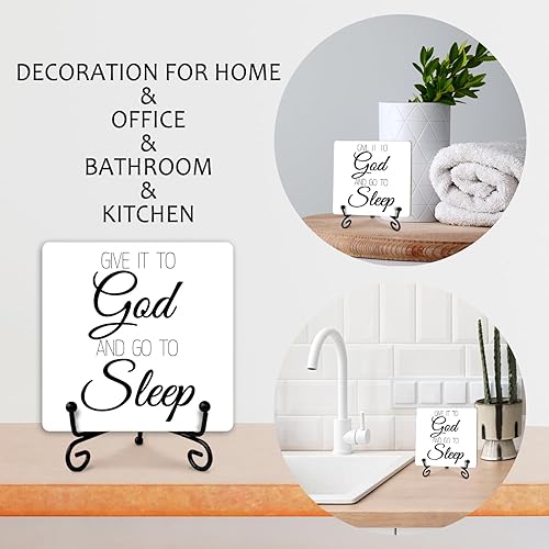 Miniatura 5 de Letrero cristiano de dormitorio con soporte de hierro, con texto en inglés "Give it to God and Go to Sleep" (Give it to God and Go to Sleep)