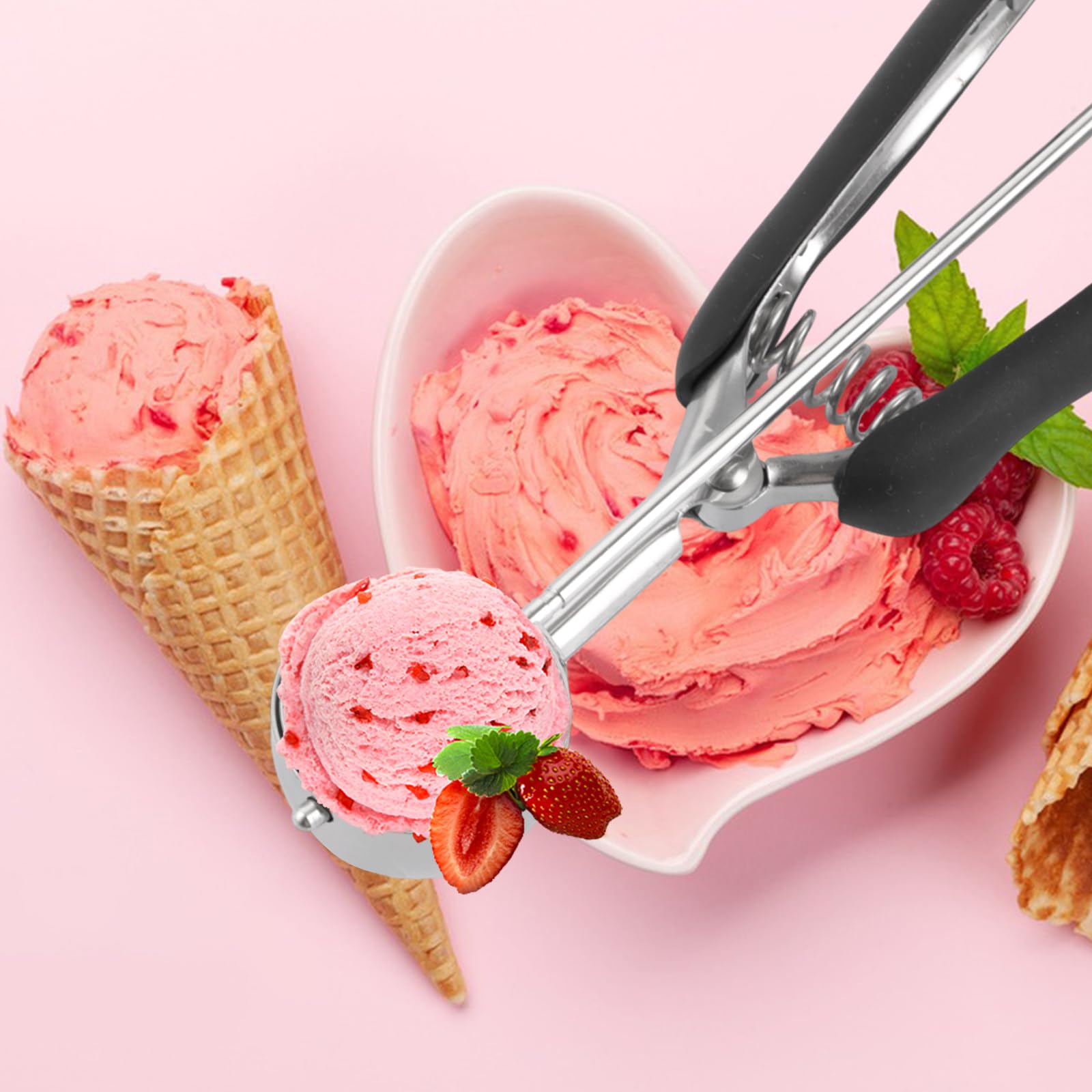 Paletta Per Gelato In Acciaio Con Grilletto Anticaduta | Impugnatura Ergonomica E Antiscivolo, Per Frutta E Impasti – Colore Nero
