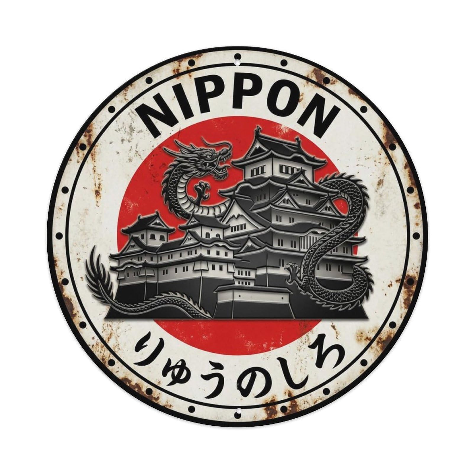 Dragon Castle Nippon Fortress Building Vintage Metal Tin Sign