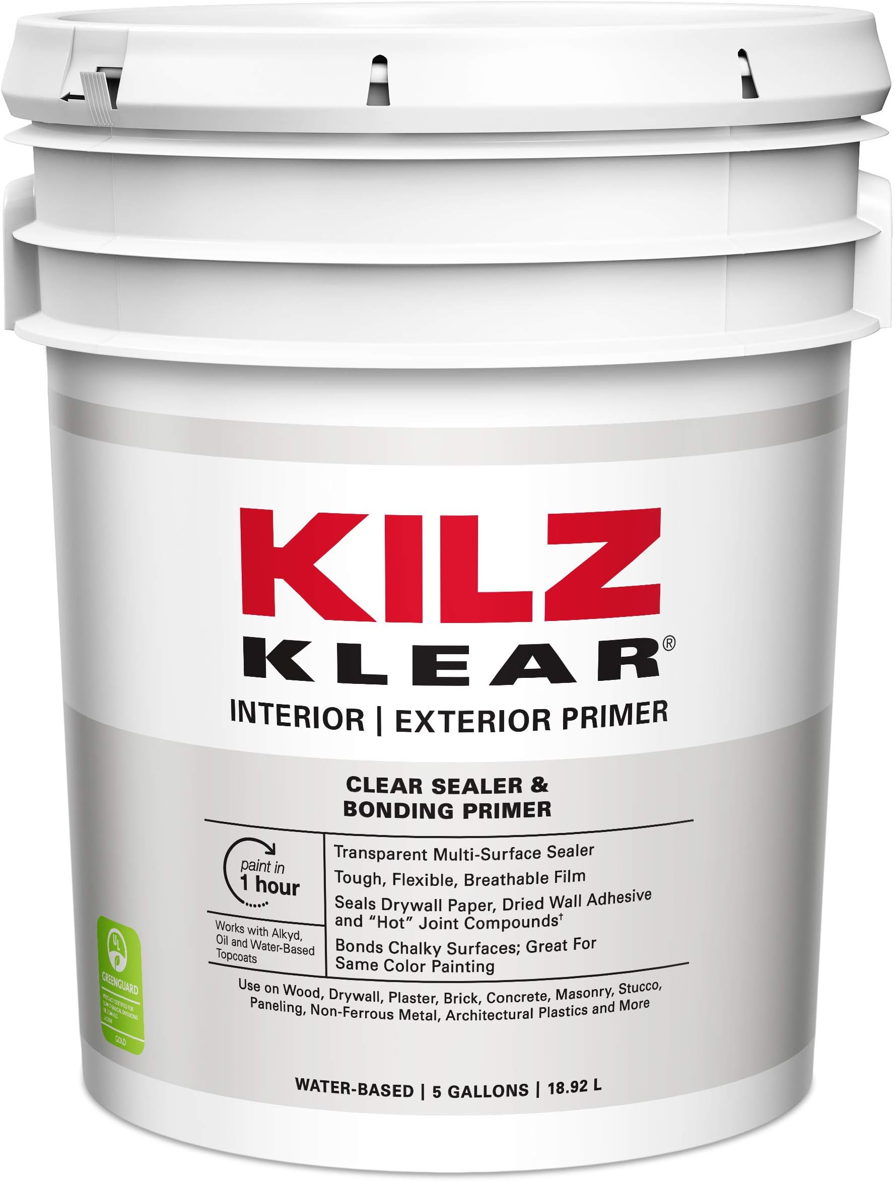 KilzKlear Multi-Surface Stain Blocking Interior/Exterior Latex Primer/Sealer, Clear, 5 gallon