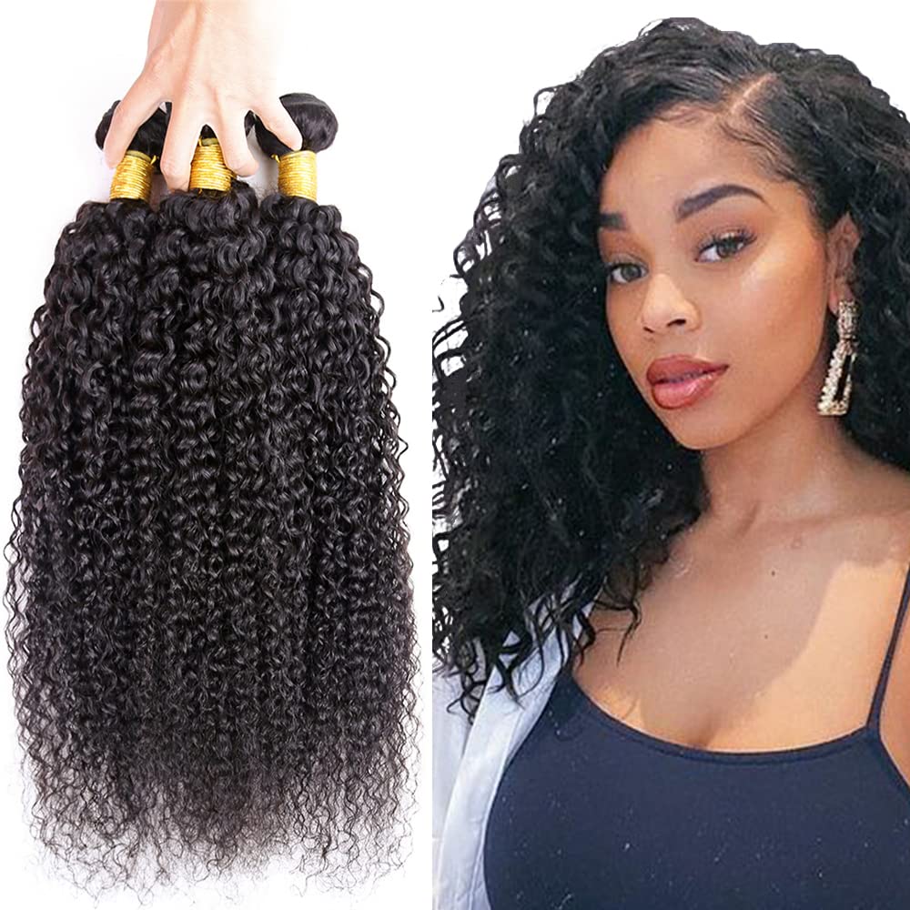 Brazilian Remy Human Hair Bundles Kinky Curly Natural Black Unprocessed 18 20 22 Inch 300g Double Weft