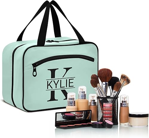 Miniatura 73 de Sinestour Neceser personalizado para mujeres y hombres, organizador de maquillaje de viaje con gancho para colgar, bolsas de cosméticos, bolsa