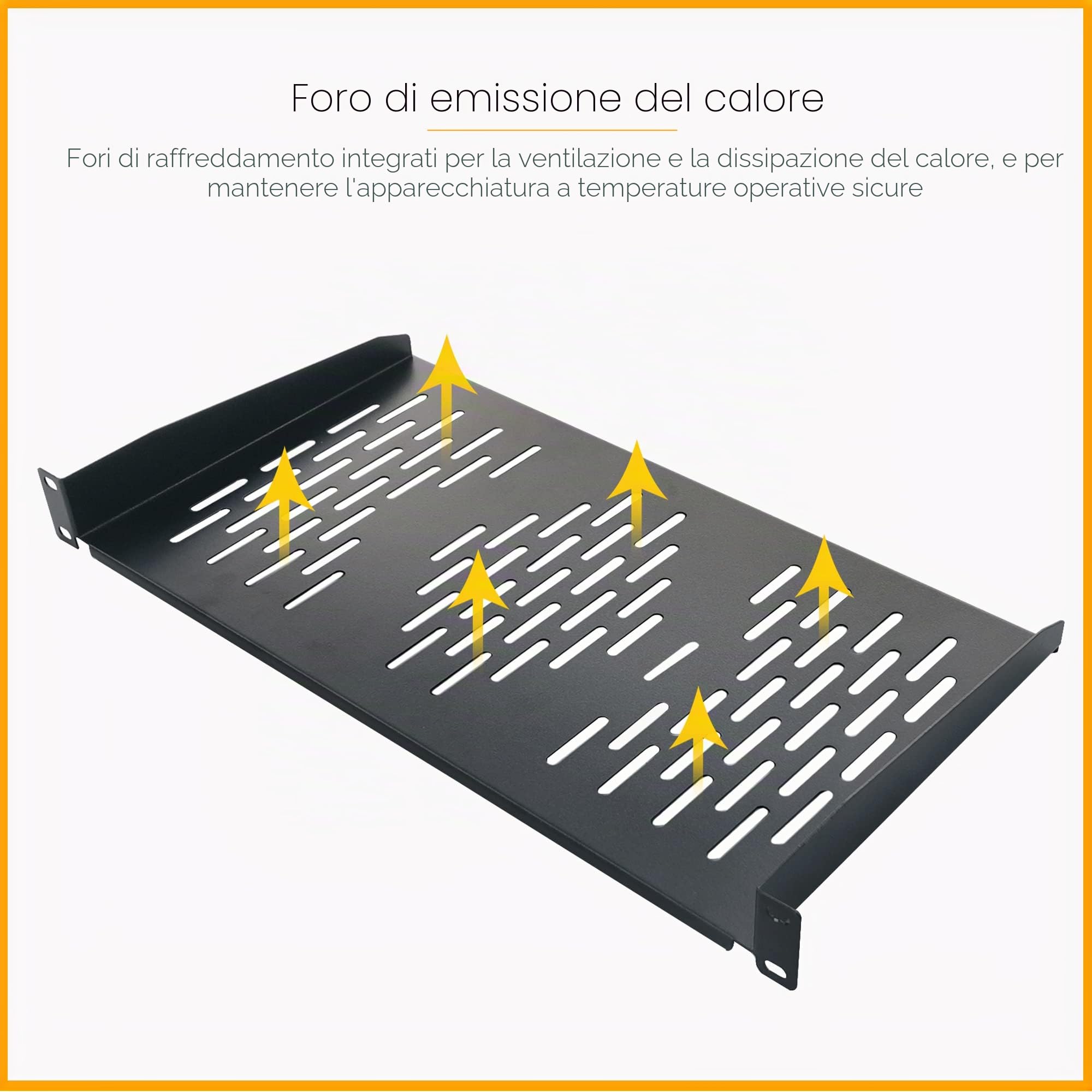 RIVECO 2 mensole per rack 1U, montaggio per armadio da 48,3 cm, 1 vassoio a U, cantilever ventilato per montaggio su mensole del computer, profondità 25 cm, nero