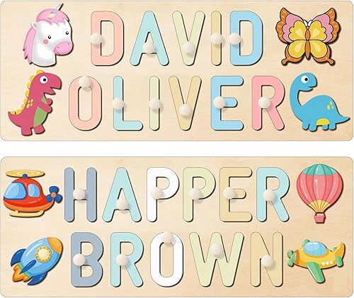 Miniatura 8 de EOBIBIFUN Rompecabezas de nombre personalizado para niños, rompecabezas de nombre de bebé personalizados, rompecabezas de madera con nombre para