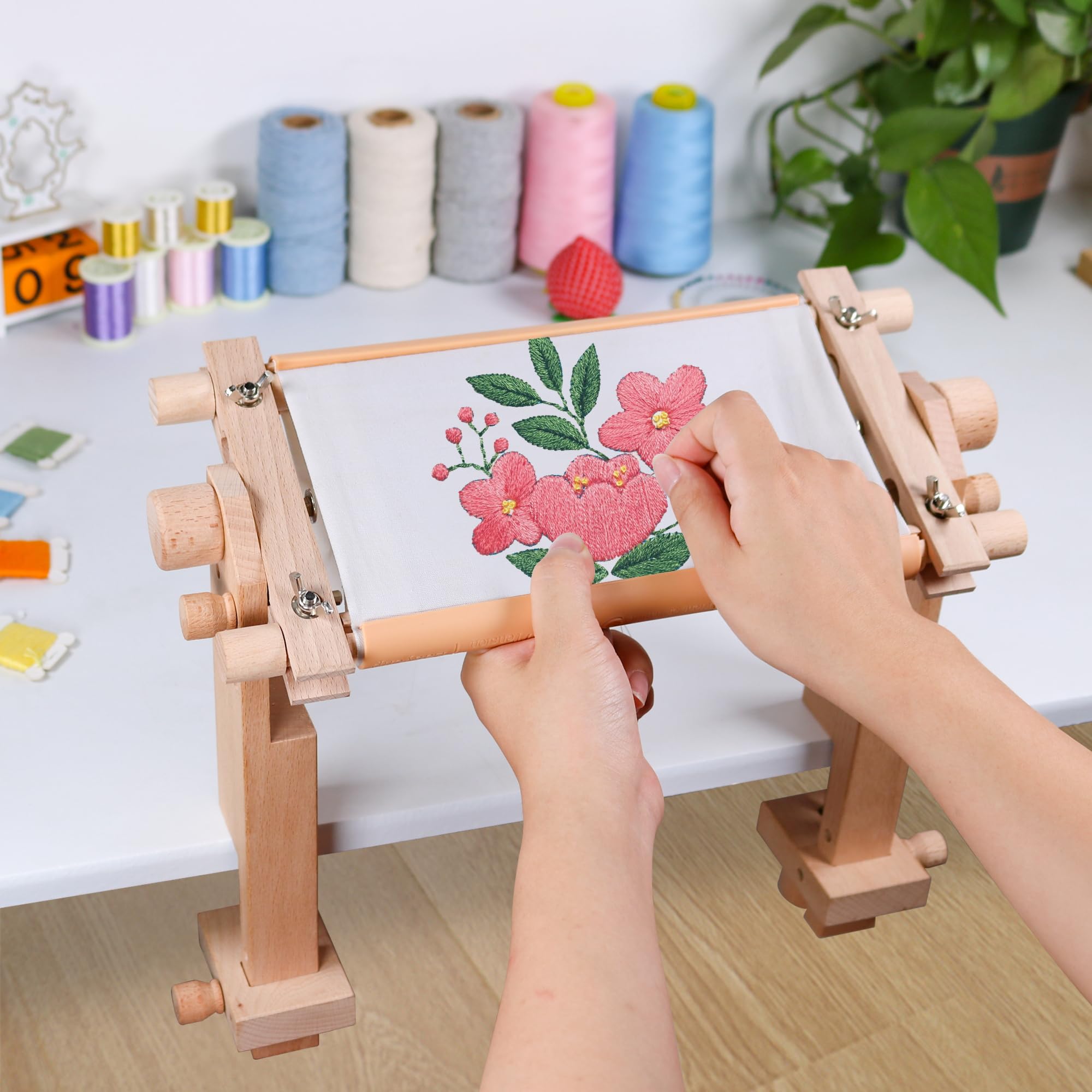 Cadre De Défilement De Broderie, Support De Défilement De Tapisserie De Broderie Au Point De Croix En Bois, Cadre De Broderie Avec Clips, Outil De Broderie Mains Libres Pour Couture Et L'aiguille