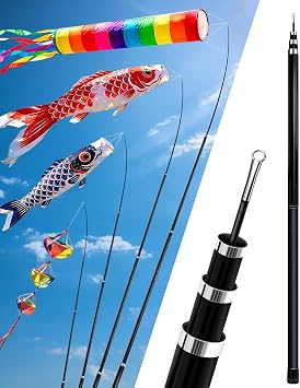 Telescoping Windsock Pole 12 FT 4-Section Heavy Duty Fiberglass Wind Sock with Reinforced Twist-to-tighten, Portable Wind Direction Pole for RV, Dock, Garden, Decor, Bird Deterrent Easy Assembly
