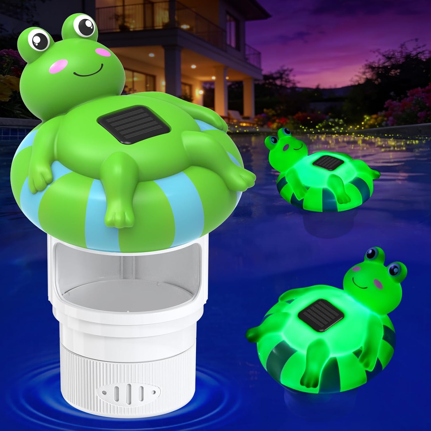 Pool Chlorine Floater for 3 Inch Tablets, Solar Frog Chlorine Tablet Floater with Adjustable Release, Glow in Dark, Large Capacity Floating Chlorines Dispenser for Pool, Hot Tub, Spa (White)