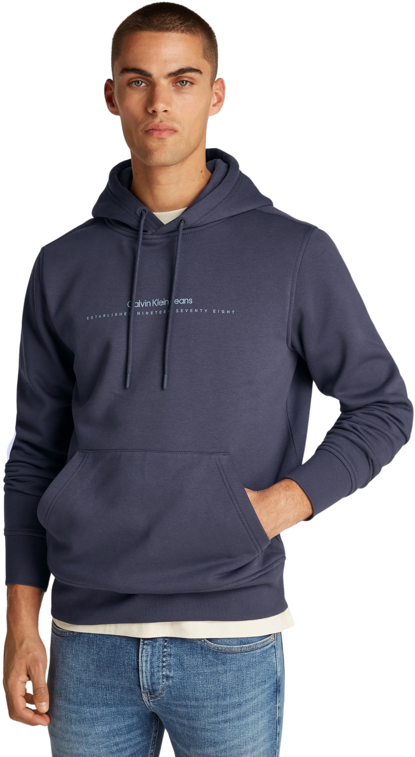Calvin Klein Men’s Minimal Logo Hoodie, Grey (Ebony), XXL