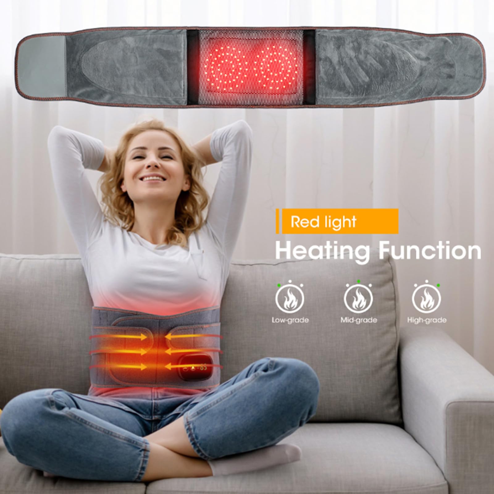 luminabelt - rotlichttherapie-gürtel mit massagefunktion,3 Heiz- & Vibrationsmodi,Touchscreen-Steuerung,Komfortabler Rücken- & Bauchtherapie-Gurt zur Muskelentspannung und Schmerzlinderung ﻿-grey