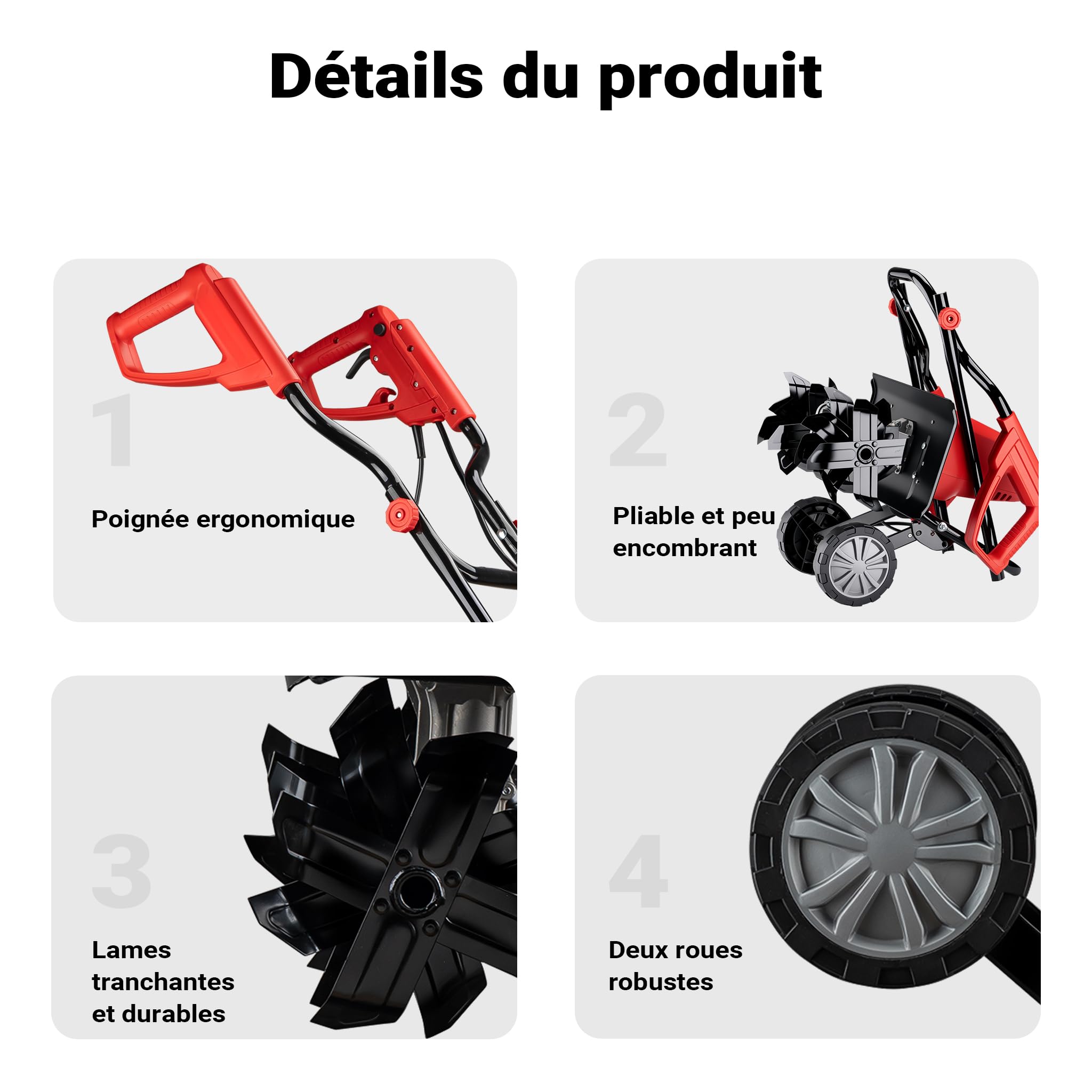 Wiltec Motobineuse électrique 1500 W – Vitesse à Vide 400 TR/Min – Profondeur de Travail 220 mm – Motoculteur pour Binage Sarclage Ensemencement – Fraiseuse de Jardin Jardinage