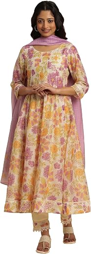 W for Woman Women's Chanderi Kurta and Pant with Dupatta Set