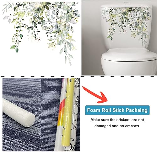 Miniatura 7 de HICCVAL Calcomanías autoadhesivas para tapa de asiento de inodoro, hojas verdes, flores, plantas, 235 unidades, calcomanías adhesivas para pared de