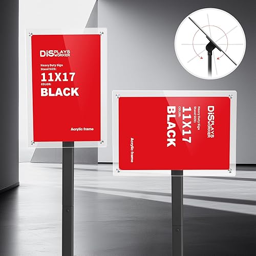 Miniatura 8 de DISPLAYSWORKER Soporte de pie ajustable y resistente para letreros de pedestal, soporte de acrílico para póster, piso de pie para 8.5 x 11 pulgadas,