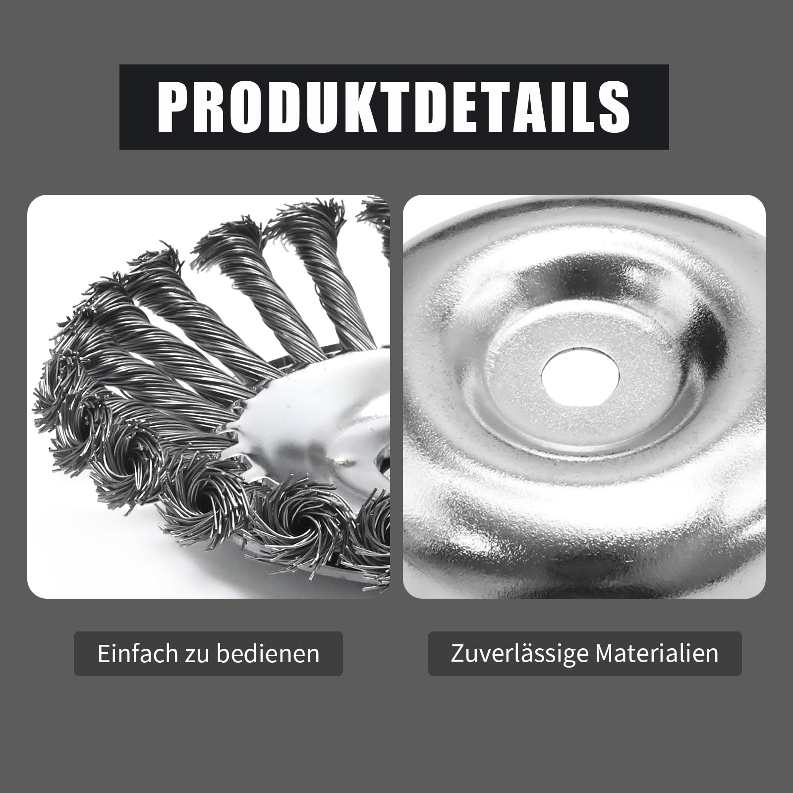 Hoypeyfiy 2 x Professionelle Unkrautbürste für Freischneider, 8 Zoll + 6 Zoll Edelstahl-Drahtbürste, 25,4 mm Kegel-Unkrautbürste mit 4 Adaptern für Unkraut und Moos