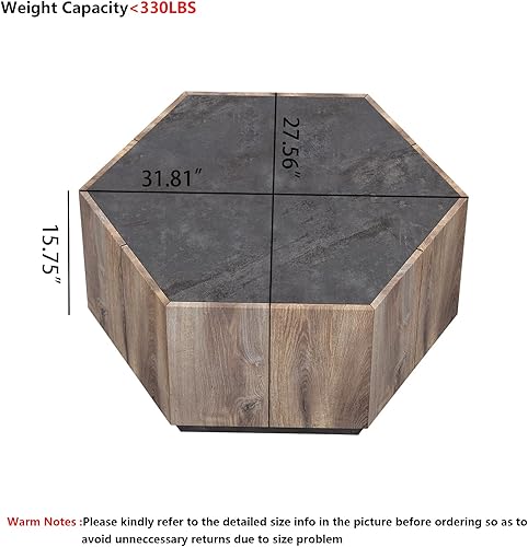 Miniatura 2 de Betoko Mesa de centro industrial de madera con cajones de almacenamiento, mesas de centro de mediados de siglo rústicas para sala de estar con