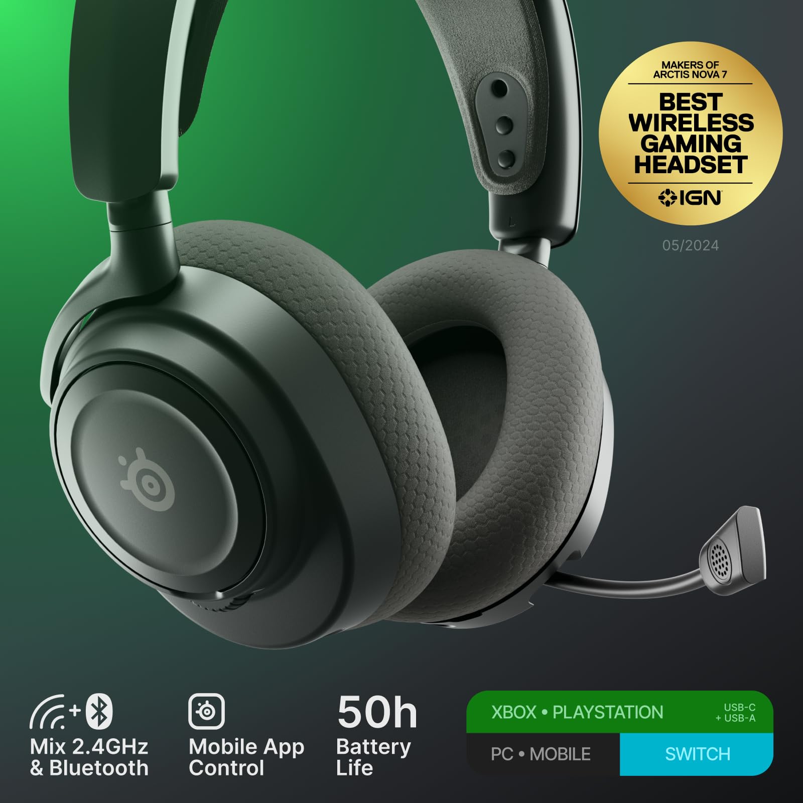 SteelSeries Arctis Nova 7X Wireless Gen 2 Gaming Headset - Real-Time App Control, 50+ HR Play, Neodymium Drivers, Mix 2.4GHz/Bluetooth, Xbox, PC, PS5/PS4, Switch 1/2, Mobile - Black - Nintendo Switch - Very Good - Used Accessory - Image 2
