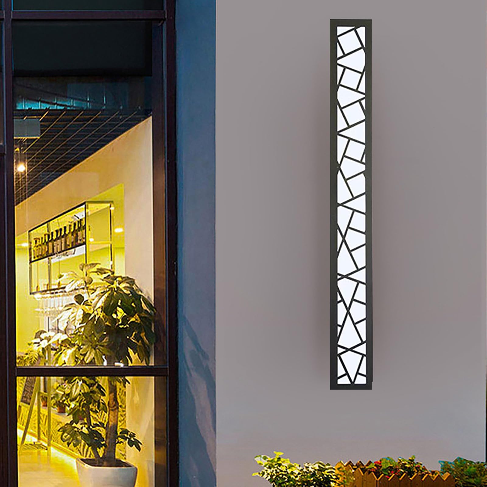 TZSMUM Modern LED Outdoor Dimmable Wall Lights with Remote Control Exterior IP65 Waterproof Long Indoor Wall Lamp Black Acrylic Wall Sconce Garden Wall Lighting Terrace Garage (White Light,120CM 68W)