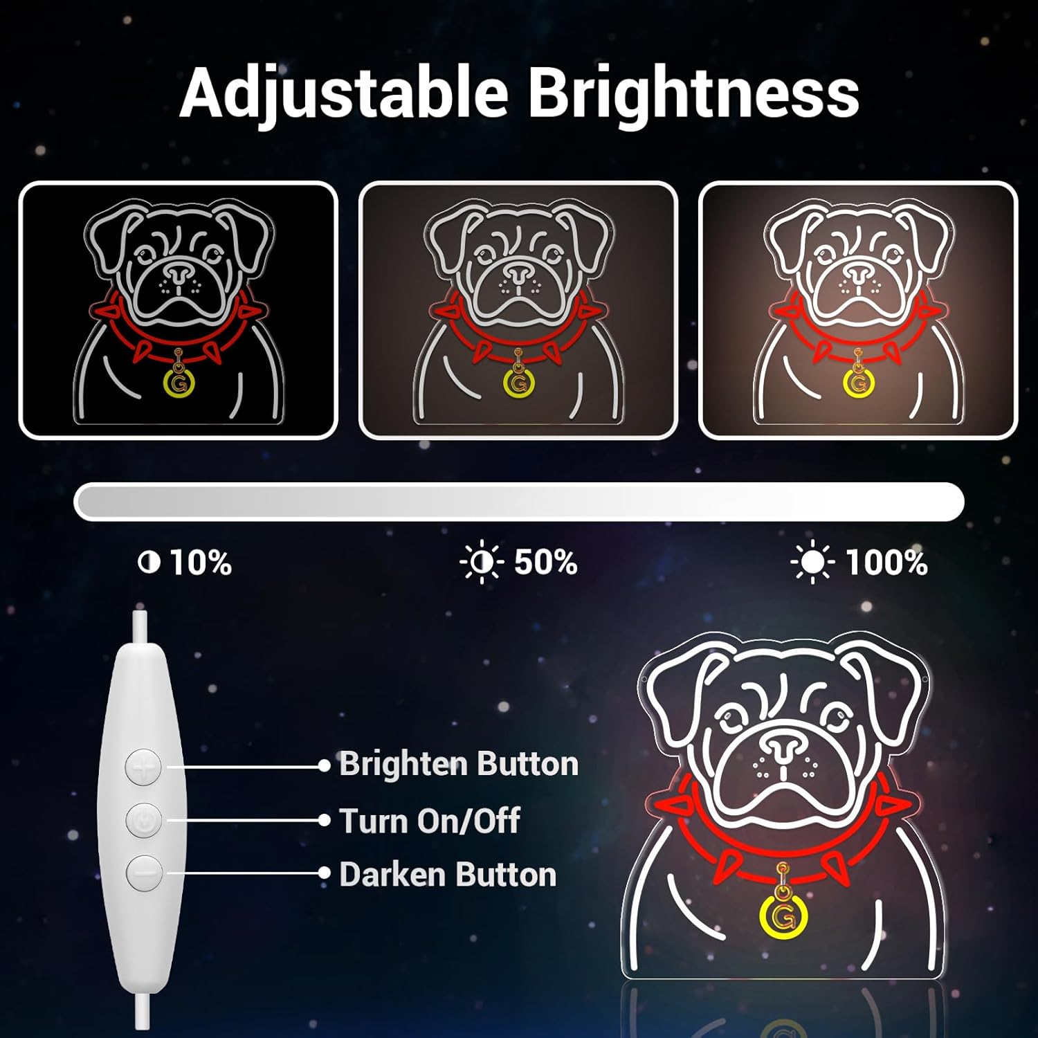 Neon Signs for Wall Decor, LED Neon Sign for Window Lights Bedroom Living Room Home Holiday Decorations (White- Bu dog)