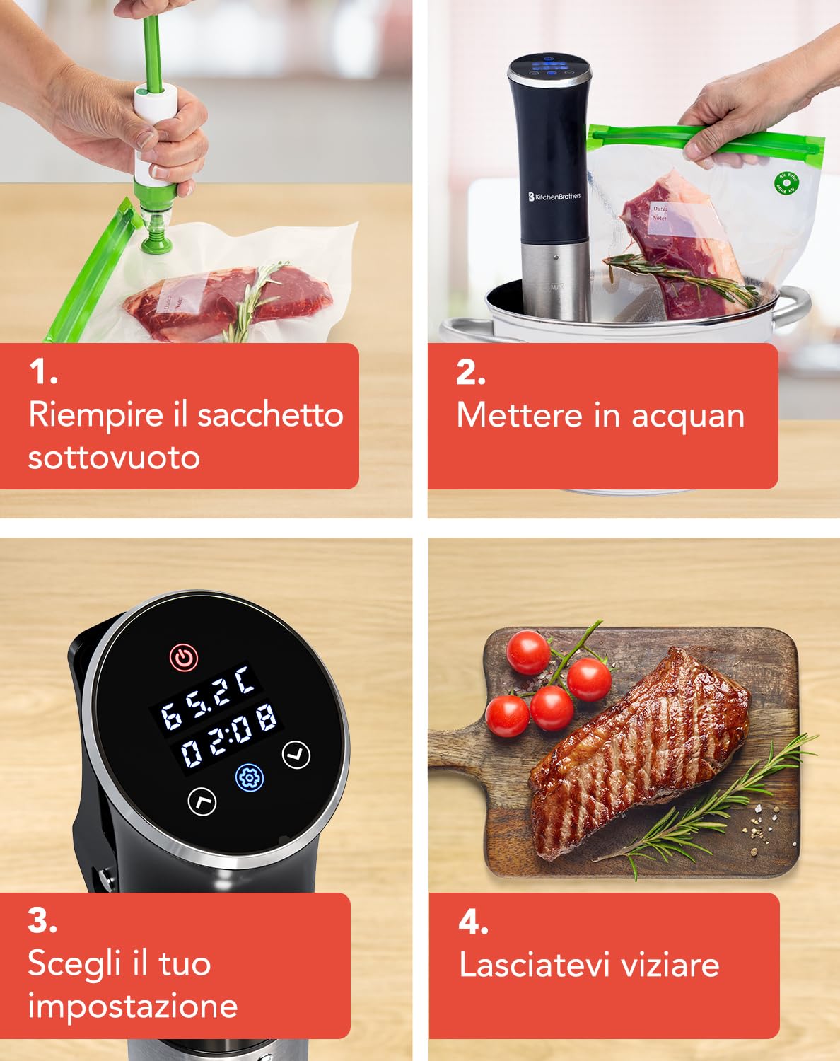 KitchenBrothers Termosubacqueo sottovuoto 1200W regolabile 0-95℃ (Nero)