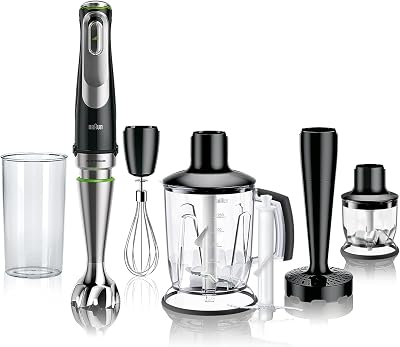 Braun Minipimer 9 – Batidora de Mano con Tecnología Anti Splash, Selección Precisa de Velocidad, Active PowerDrive para Resultados Suaves, Jarra Batidora, Picadora, Vaso 600mL, 1200W, Negro (MQ9147X)