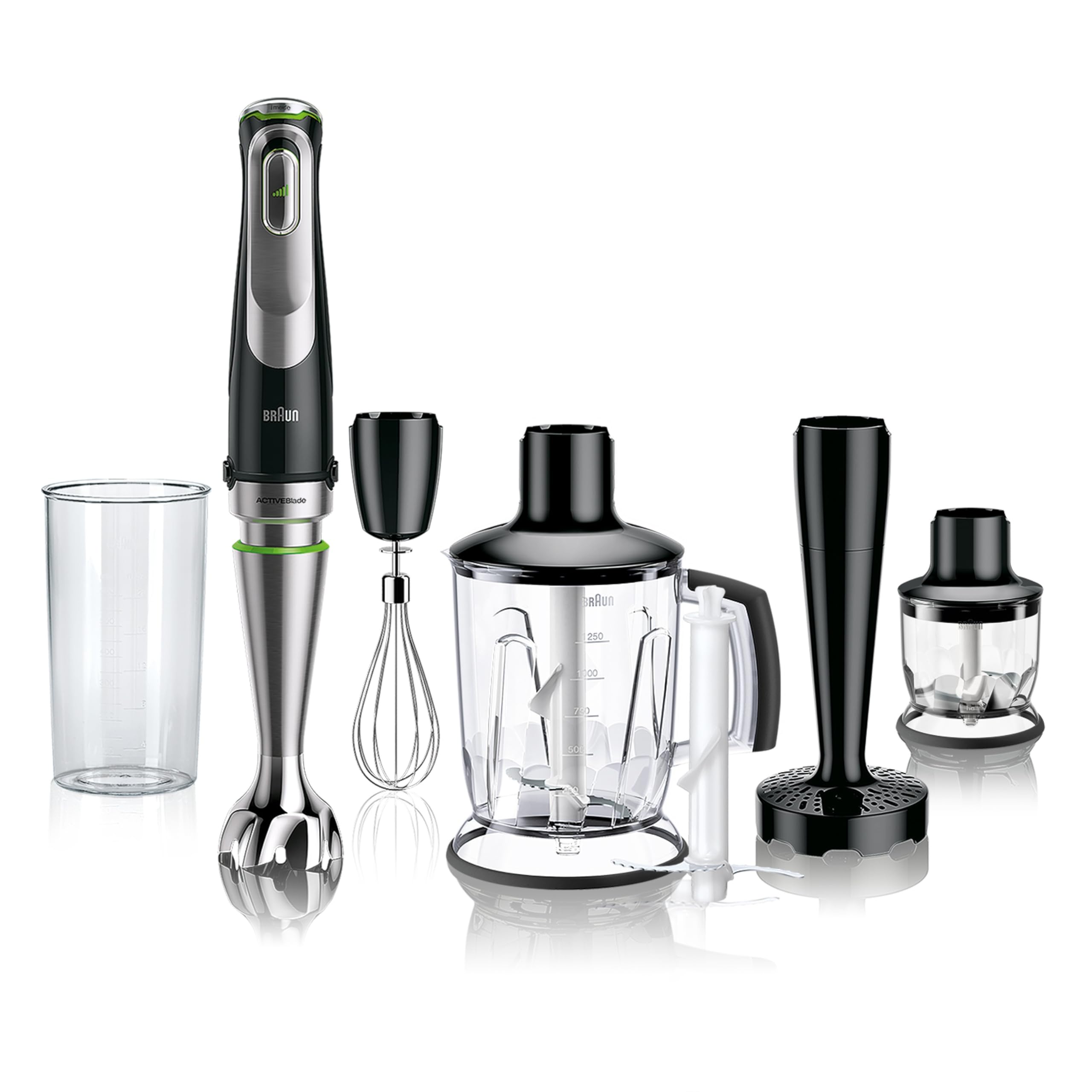 Braun Minipimer 9 - Batidora de Mano con Tecnología Anti Splash, Selección Precisa de Velocidad, Active PowerDrive para Resultados Suaves, Jarra Batidora, Picadora, Vaso 600mL, 1200W, Negro (MQ9147X)