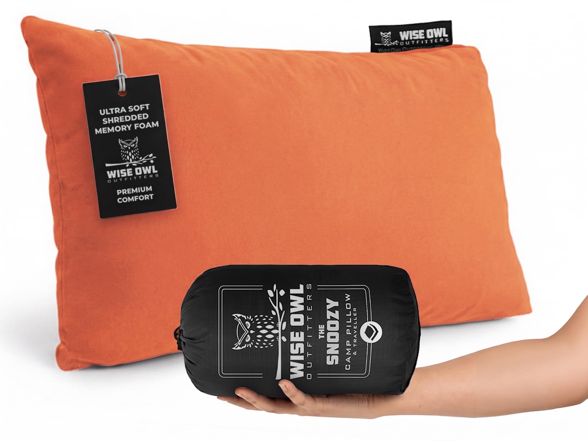 Wise Owl Outfitters Camping Pillow – Memory Foam Travel Pillow for Airplane Sleeping, Hiking, Backpacking &amp; Outdoor Use - Small &amp; Portable for Adults, Car, Camp &amp; Tent