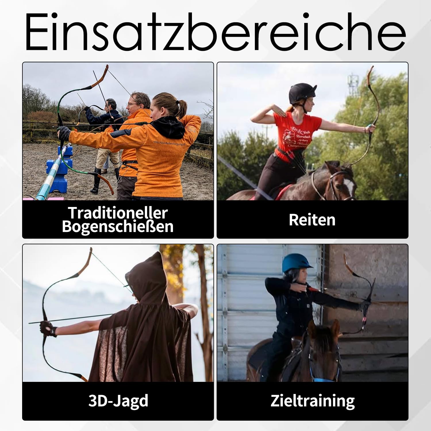 Bogenschießen Erwachsene Jagdbogen Traditioneller Tatar Recurvebogen Fiberglass Reiterbogen für Anfänger- Bogenschießen zum Pferd | 30-50lbs Zuggewicht | Alibow Tatar Bow