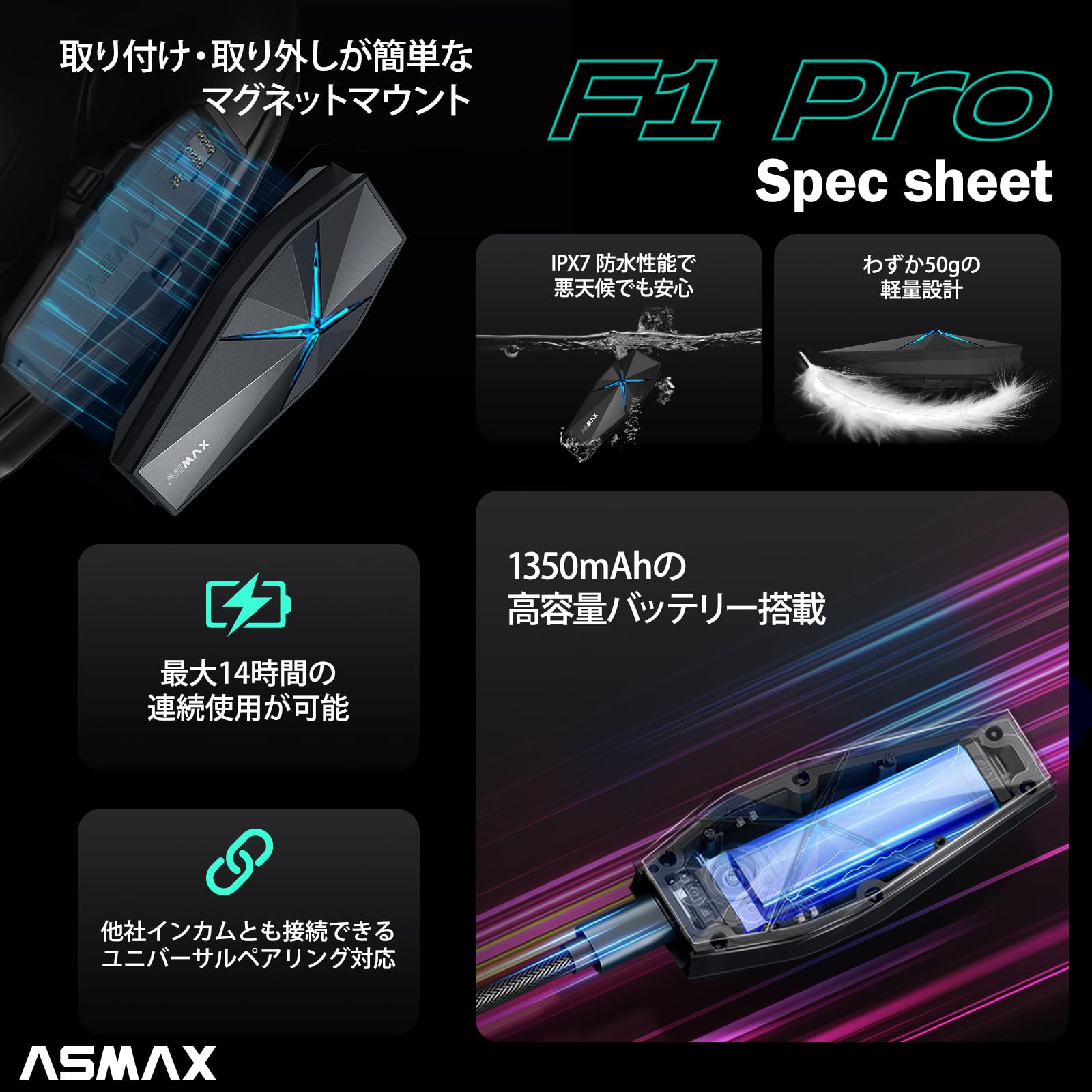 Amazon | ASMAX F1 Pro バイク用 インカム ステラグレー 10人同時通話