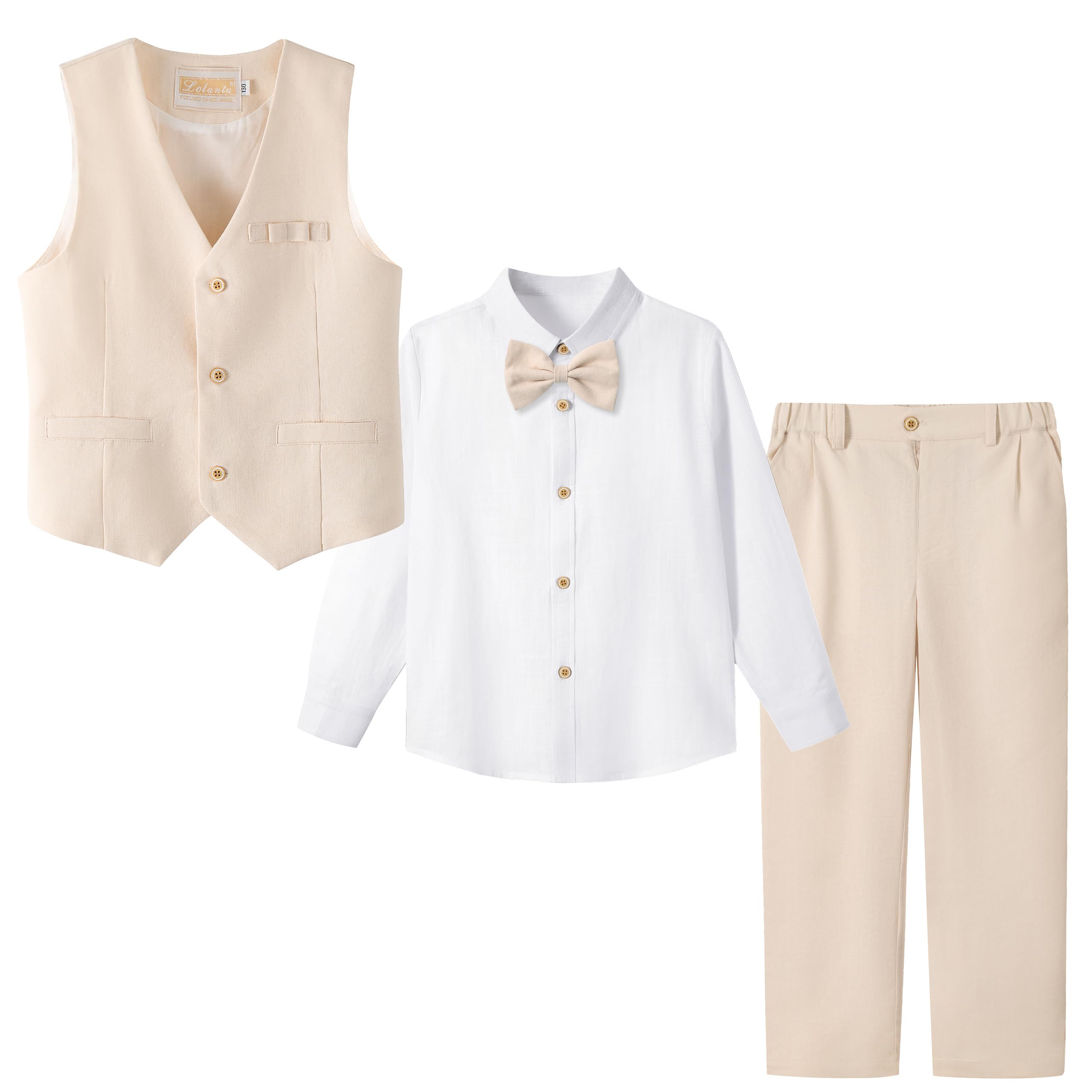 LOLANTA Kinder Hochzeitsanzug Leinen Weste Hose Set 4-teilig