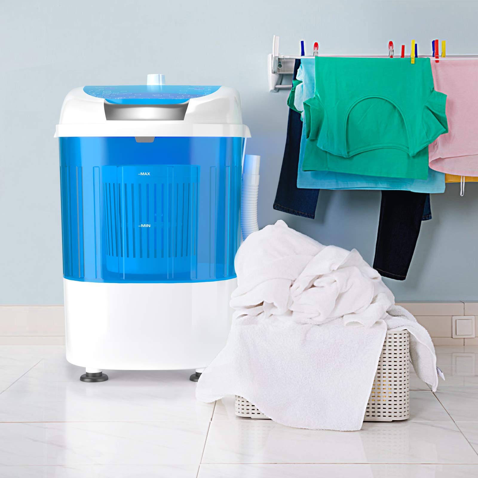 GOPLUS Mini Machine à Laver Portable, 2,5 KG, 170W, 36x34x51 CM, Mini Lave-Linge 2 en 1 Multi-Fonction Essorage, Semi-automatique, Minuterie, Lavage Rapide, pour Camping, Appartement, Dortoir, Voyage