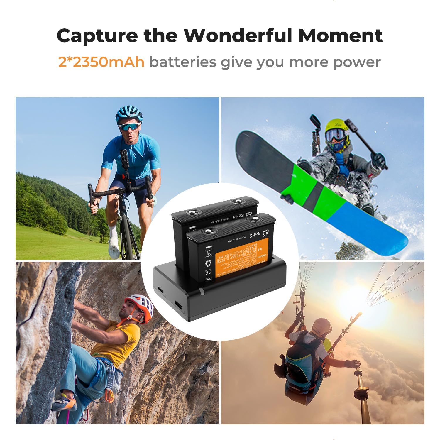 Zestaw 2 baterii K&F CONCEPT Insta360 X4 o pojemności 2350 mAh + ładowarka LED z dwoma gniazdami, USB-C/Micro USB, w pełni odszyfrowana, bez wysuwanego ekranu, kompatybilna z panoramiczną kamerą sport