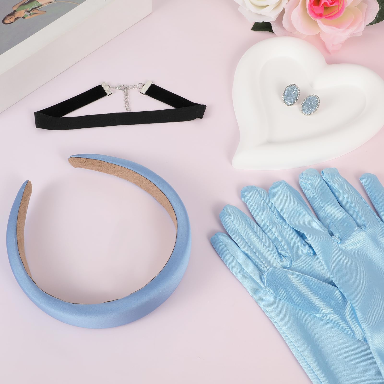 HOWAF Princess Costumes for Girls Women Princess Tiara Headband, Blue Long Gloves - Image 4