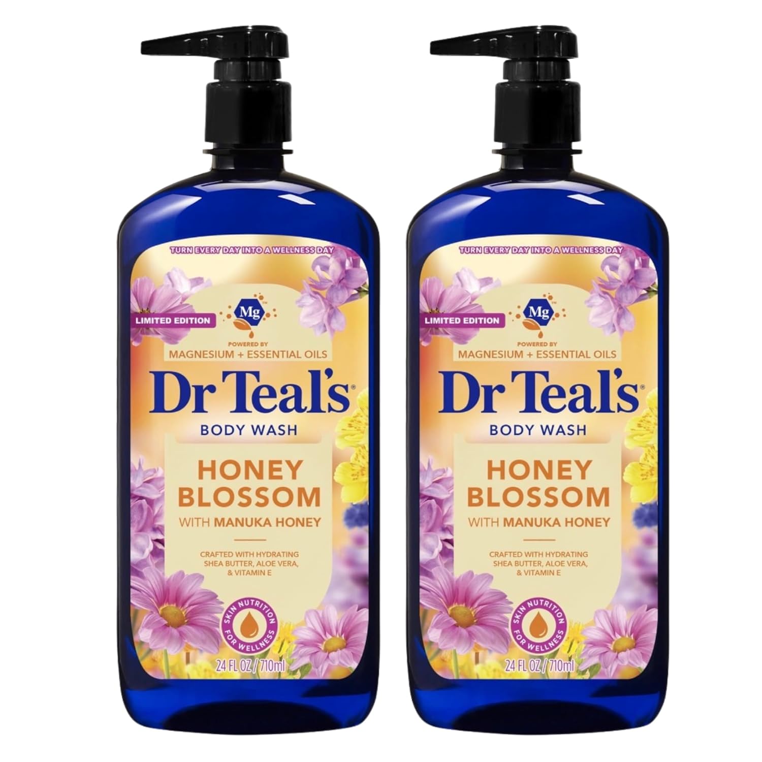 Dr Teal's Honey Blossom Body Wash with Manuka Honey, Magnesium and Essential Oils, Limited Edition, 24 FL OZ, 2 Pack