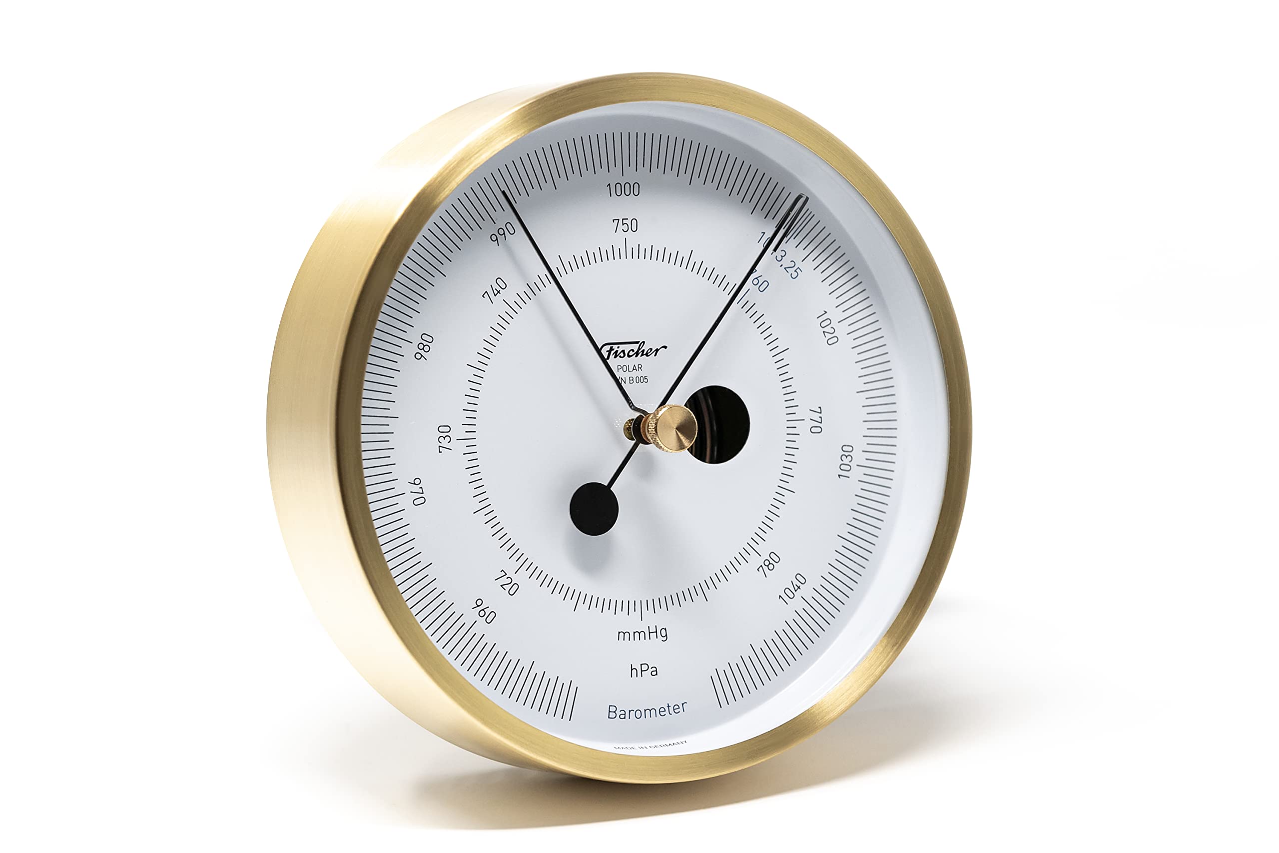 Fischer 1608B-45 - Barómetro POLAR, Latón cepillado, Diámetro 133 mm, precisión ±2 hPa