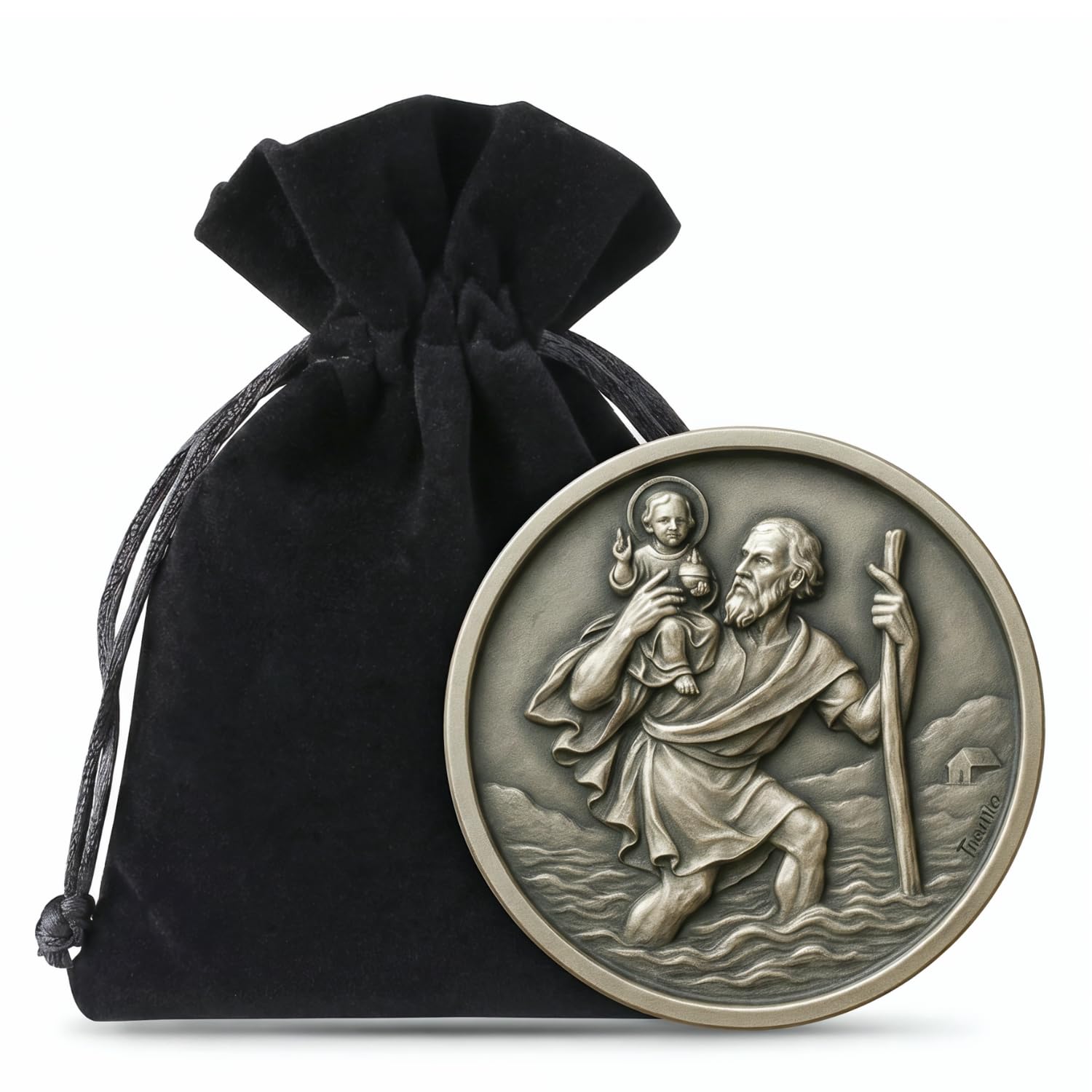 ELBKAISER - Christopher Car Badge Silver Guardian Angel for Car