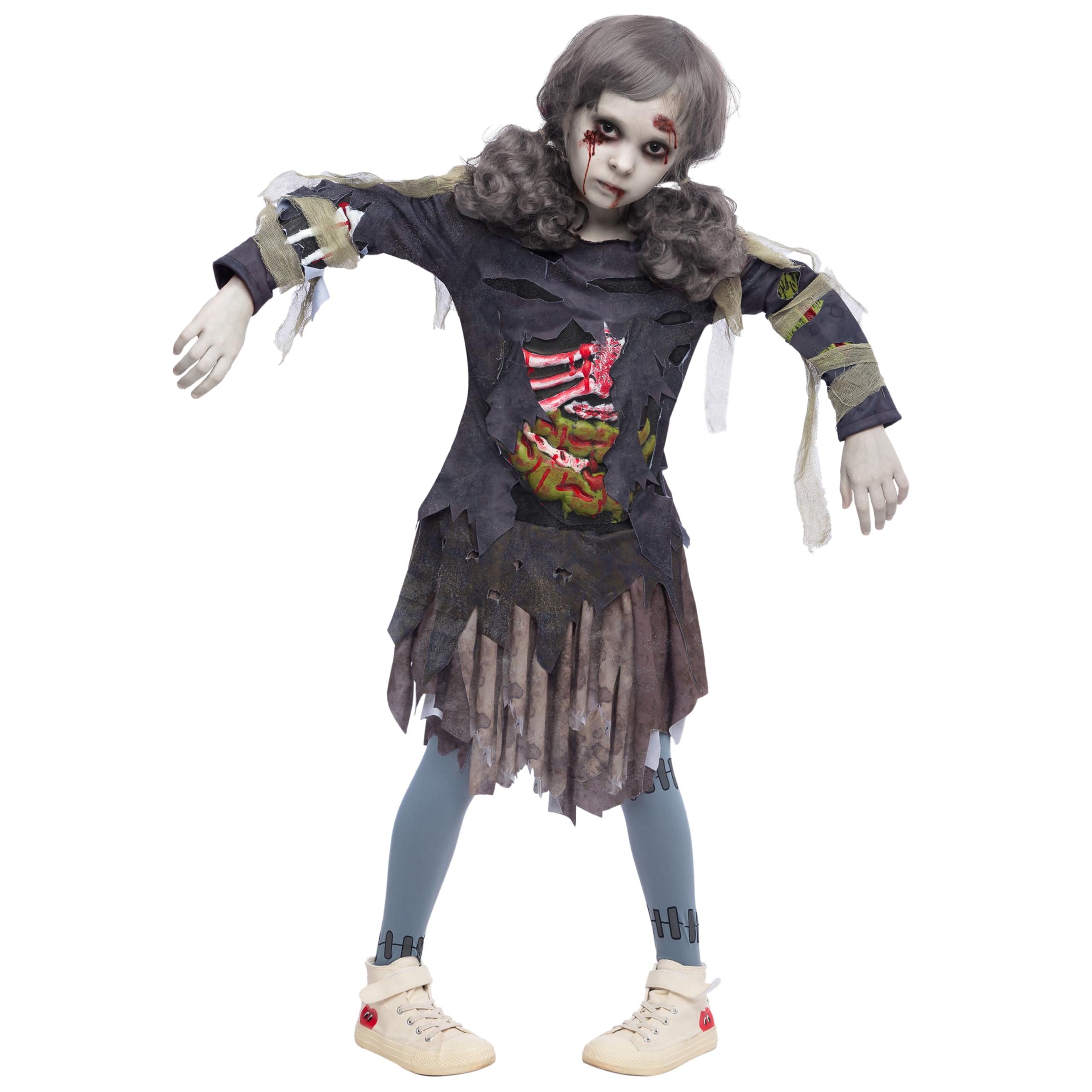 Spooktacular Creations Scary Halloween Zombie Costume, Living Dead Monster Child Costume for Girls, Halloween Dress Up Party