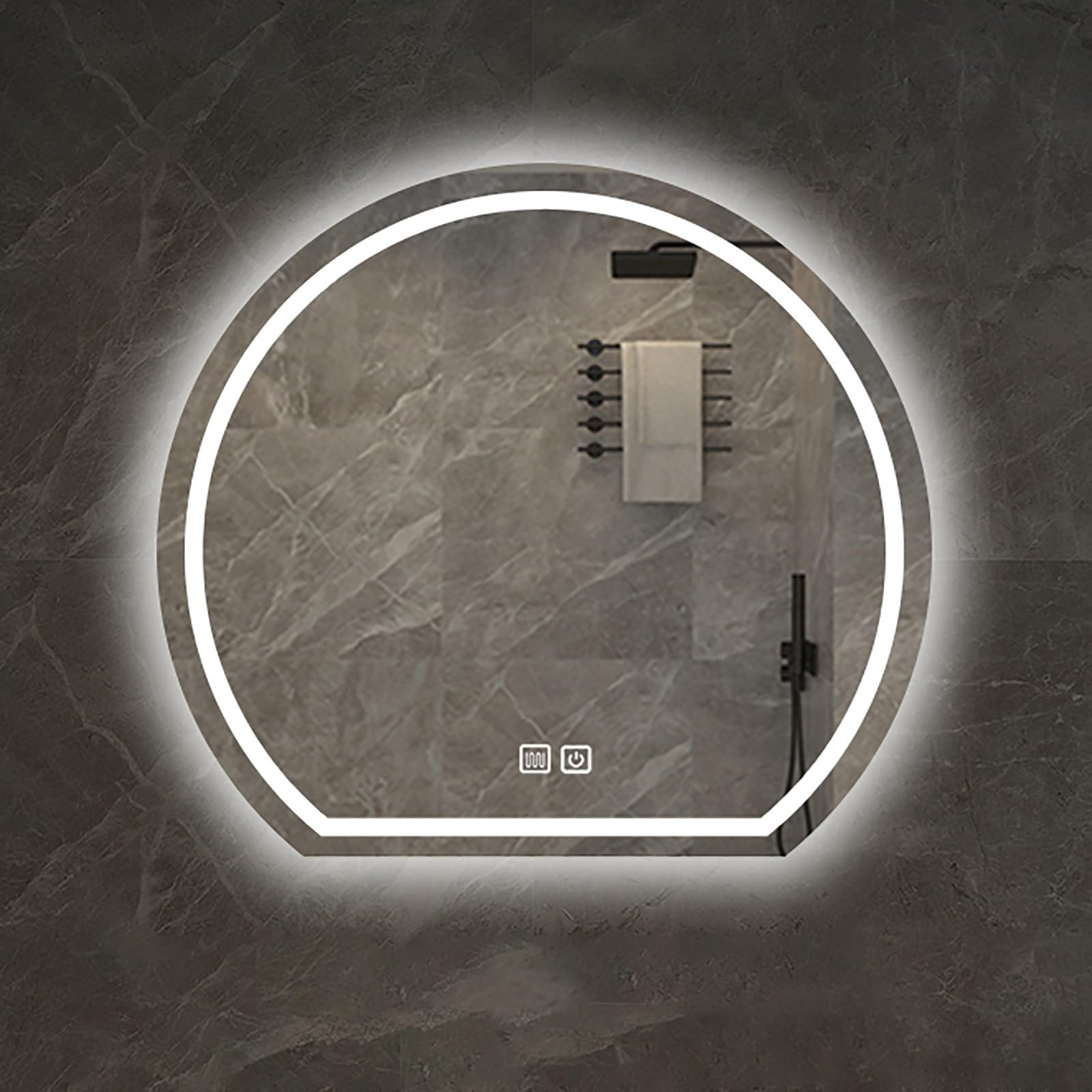 Miroir LED semi-circulaire variable pour salon et bain zen