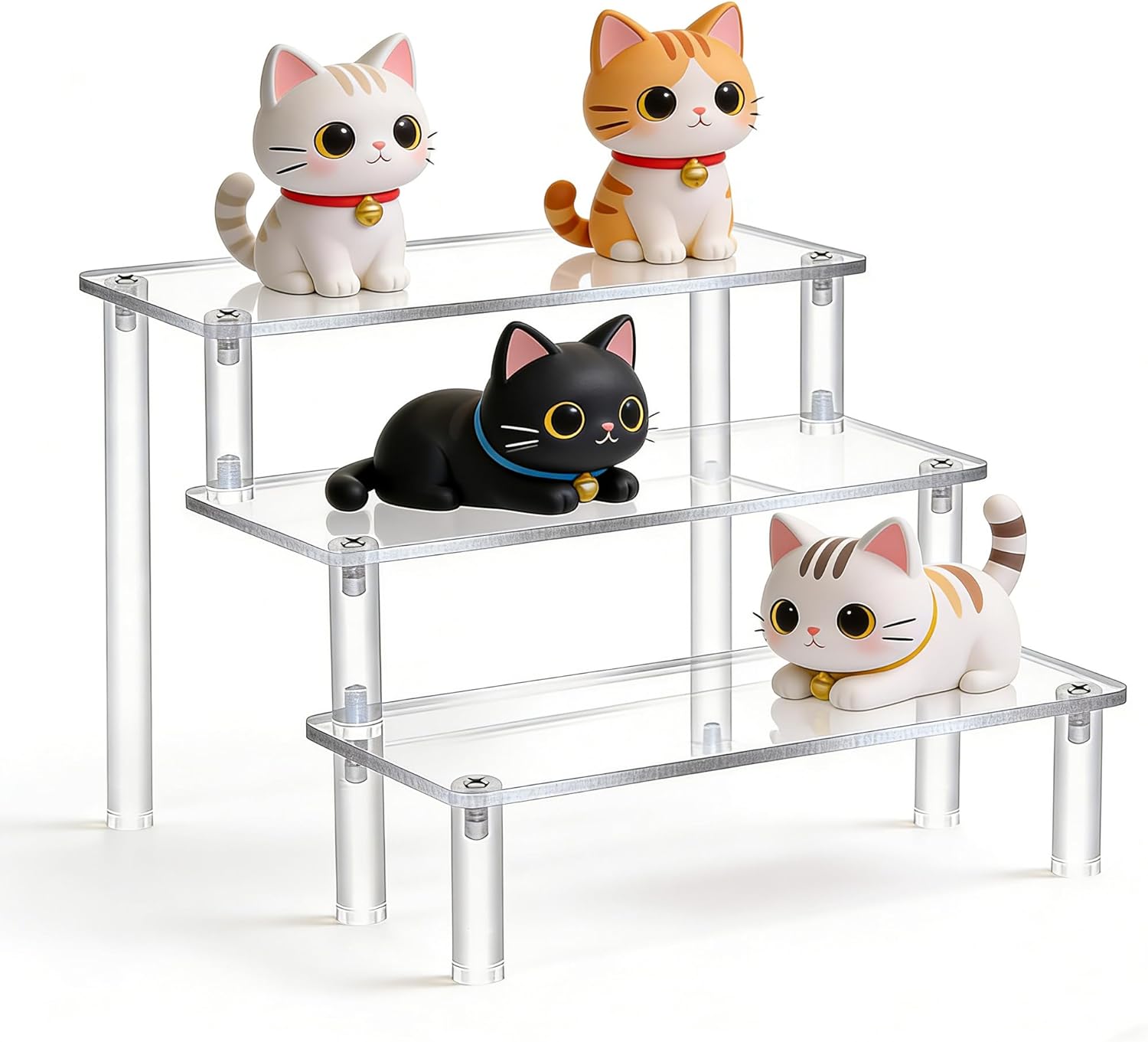 Acrylic Display Risers, 3 Tier Acrylic Display Stands, Clear Cupcake Stand HoldersAcrylic Shelf Risers, Perfume Stand Organizer for POP Figure, Food, Tabletop Use