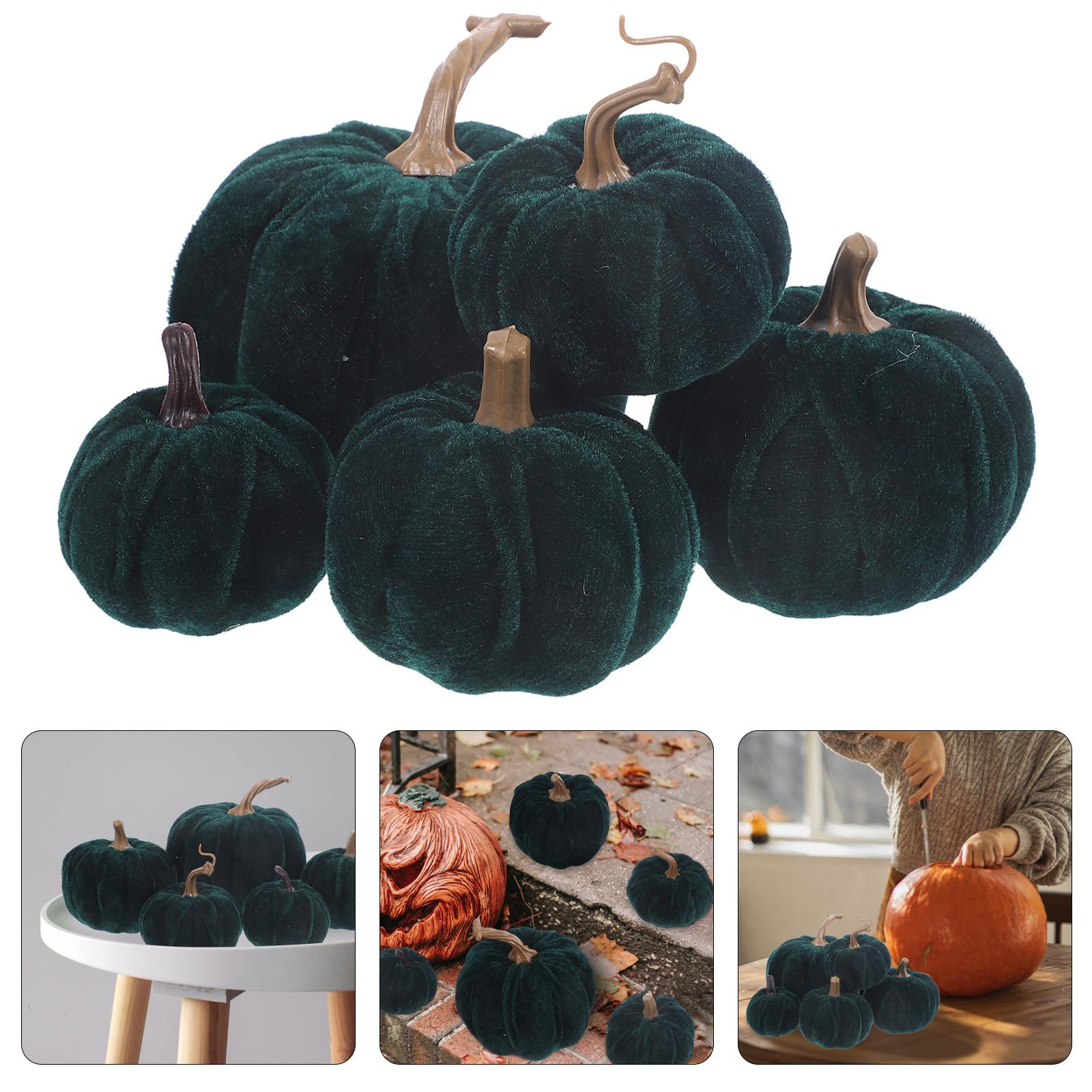 Abaodam 15 Pezzi Zucca Decorativa Artificiale in Flanella Verde a Forma di Zucca, Effetto Vivido e Decorativo per Feste di Halloween e Ringraziamento, per Esterni e Decorazioni Casa