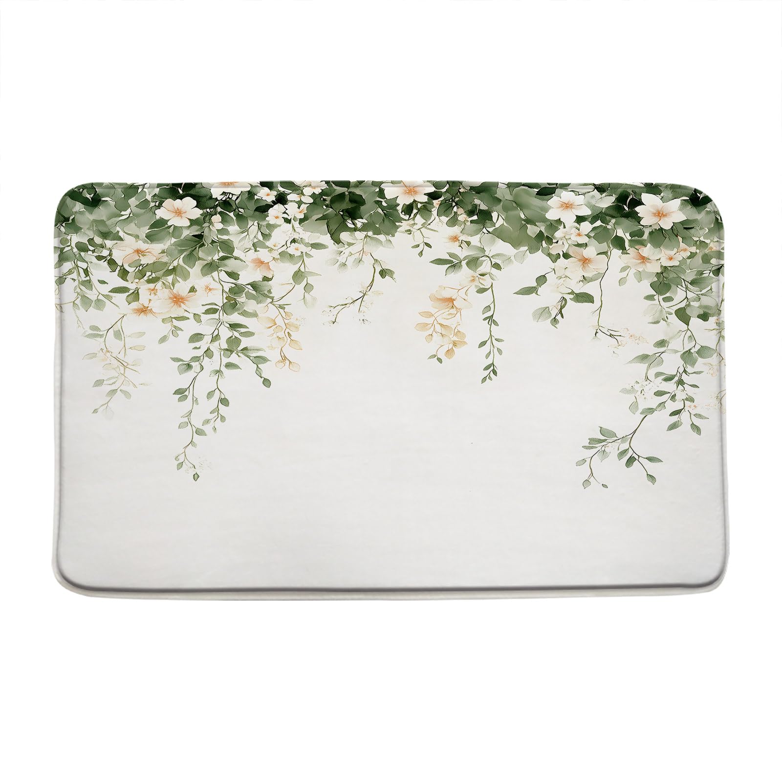 HUSPWP Leaves Floral Bath Mat,Watercolor Sage Green Eucalyptus Leaves Beige Flower Modern Botanical Rustic Spring Hanging Vine Plant Country Bathroom