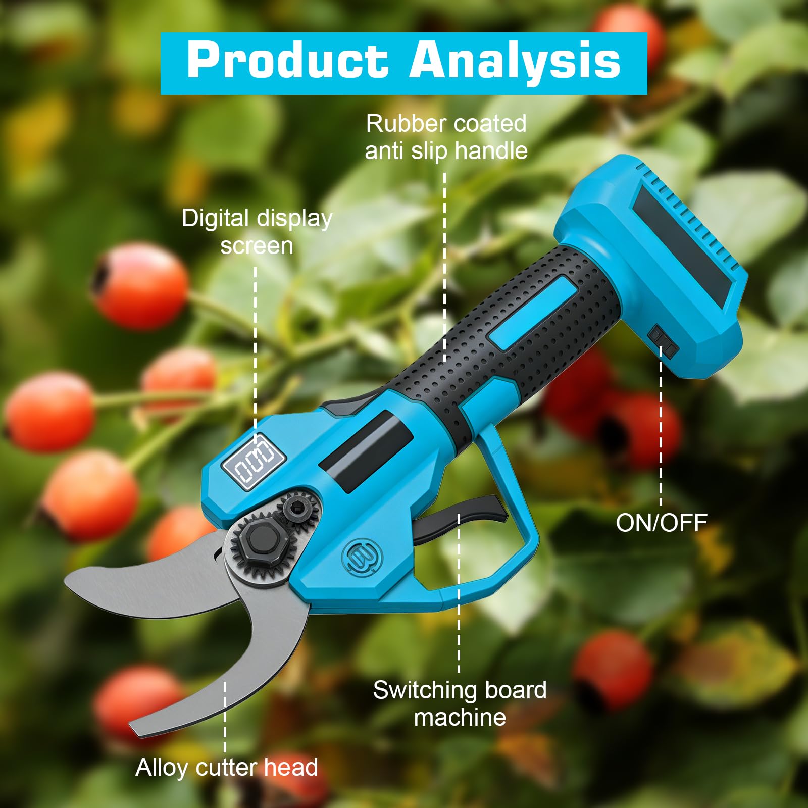 Coupe-branches sans fil pour Makita 18 V, sécateur électrique, scie à élaguer électrique, diamètre de coupe maximal de 25 mm, avec écran LCD, pour branches, arbustes, troncs