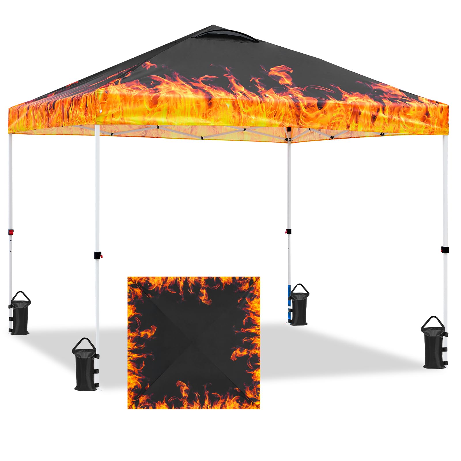 EAGLE PEAK Pop Up Canopy Tent with Wheeled Carry Bag, 8 Stakes, 4 Ropes, 4 Weight Bags, Easy Set Up Tent Canopy, 10x10 ft, 100sqft of Shade, Flame