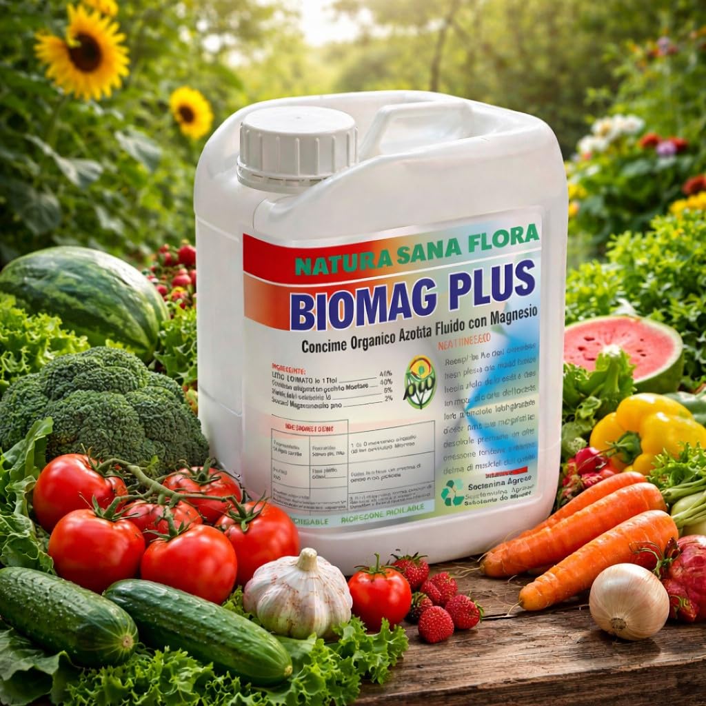 BIOMAG Concime Organico Azotato Fluido con Magnesio Amminochelato e Aminoacidi – Stimolante Fotosintesi e Rinverdente per Piante e Orto – Formato Professional 10 LT