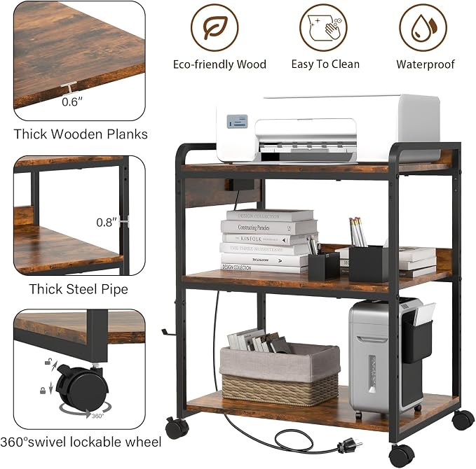 Soporte para impresora grande de 3 niveles con ruedas miniatura 5