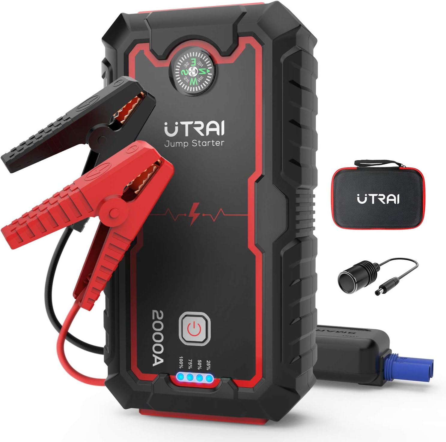 Jump Starter, Jstar One Car Battery Jump Starter Portable 2000 Peak 22000Mah(8L Gas, 7.5L Diesel Engine) 12V Auto Battery Booster Power Pack With Cigarette Lighter Socket For Cars, Trucks, Suv