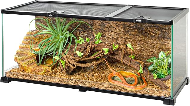 20 Gallon Reptile Tank, 30" x 12"x 12" Glass Terrarium Top Feeding & Dual Sliding Door Screen Ventilation with Easy Clean PVC Tray for Reptile Snake Hamster Small Animals