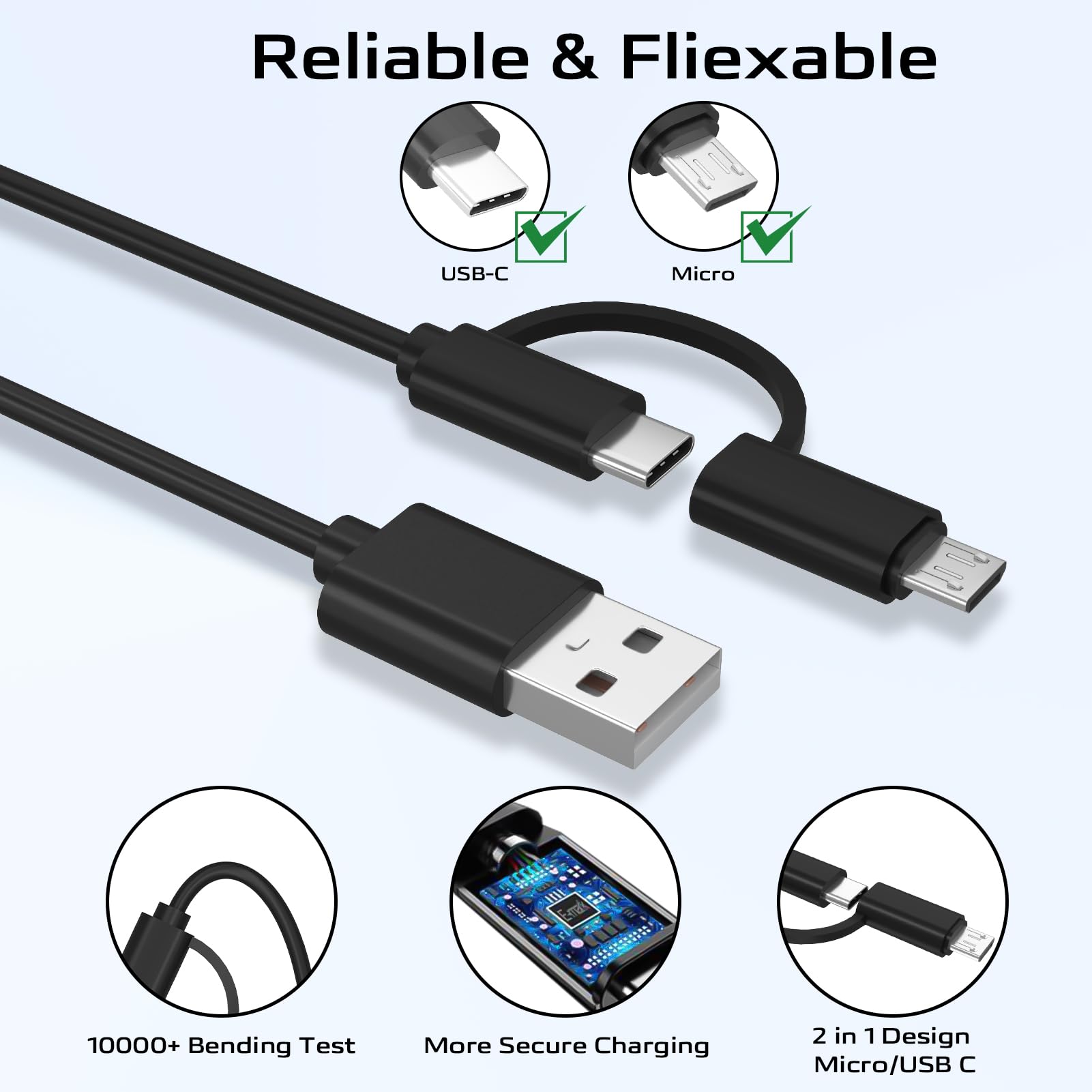 Charger for Amazon Fire Tablets with 5FT 2in1 Tablet Charger Cord Replacement for All Kindle Paperwhite, Fire HD 6 7 8 10, Kindle Oasis, E-Reader, Voyage, DX, Keyboard, Touch(USB C&Micro USB)
