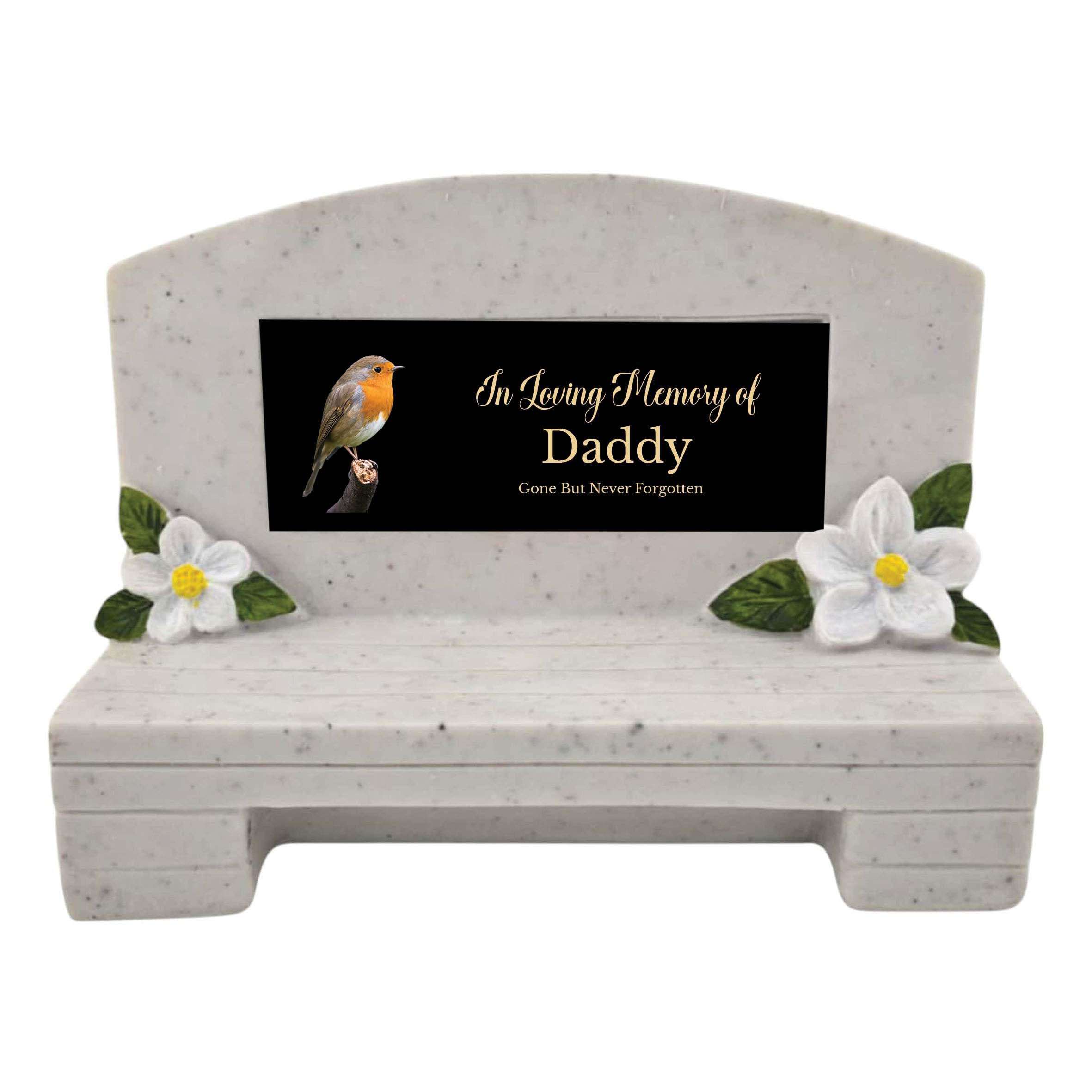 1stclassgifts In Loving Memory Of Memorial Bench With Plaque Grave Marker With Robin Design Mum Dad & Lots More Black Plate (UV PRINTED) (Daddy)