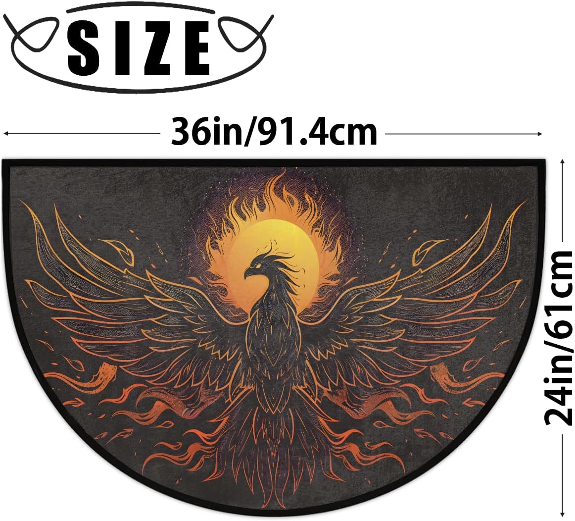 Retro Phoenix Gold Half Round Door Mat Non Slip Washable Semi Circle Area Rug Absorbent Soft Half Moon Rug Floor Mat for Indoor Outdoor Kitchen Bathroom Patio Front Door Mat Decor