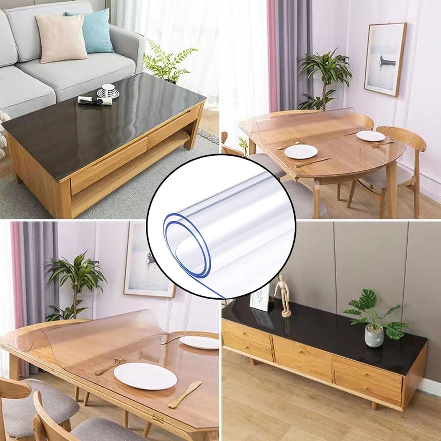 Transparent Tablecloth Protector 15.7x47.2in, Table Cover Rectangle, Clear PVC Table Protector, Clear Plastic Tablecloth, Waterproof Non-Slip Desk Pad, Scratch Proof, for Kitchen
